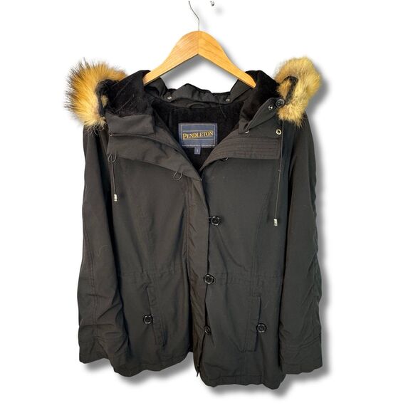Pendleton Women's Black Parka w/ Real Red Fox Fur Trimmed Hood Small - Picture 9 of 14